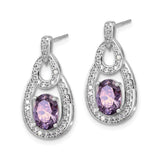 Sterling Silver Dangle Earrings with Oval Amethyst and Cubic Zirconia Teardrop Design