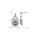 Sterling Silver Dangle Earrings with Oval Amethyst and Cubic Zirconia Teardrop Design
