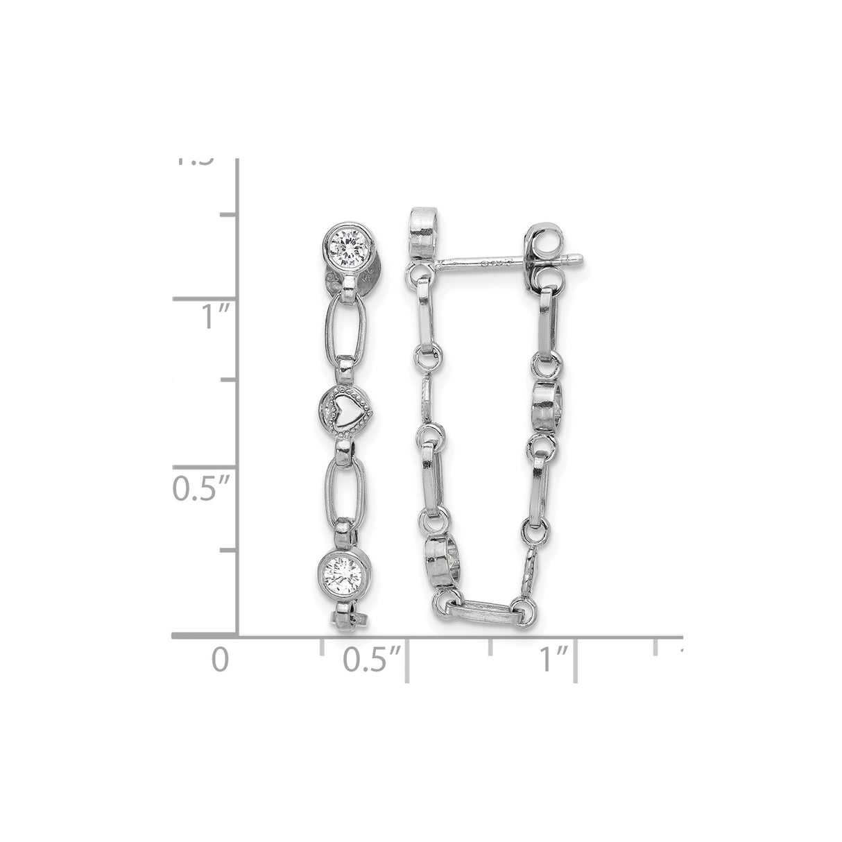 Sterling Silver Dangle Earrings with Cubic Zirconia, Chain Link Heart Design
