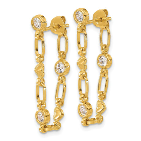 Sterling Silver Heart Dangle Earrings with Cubic Zirconia, Linked Bar Drop Design for Women