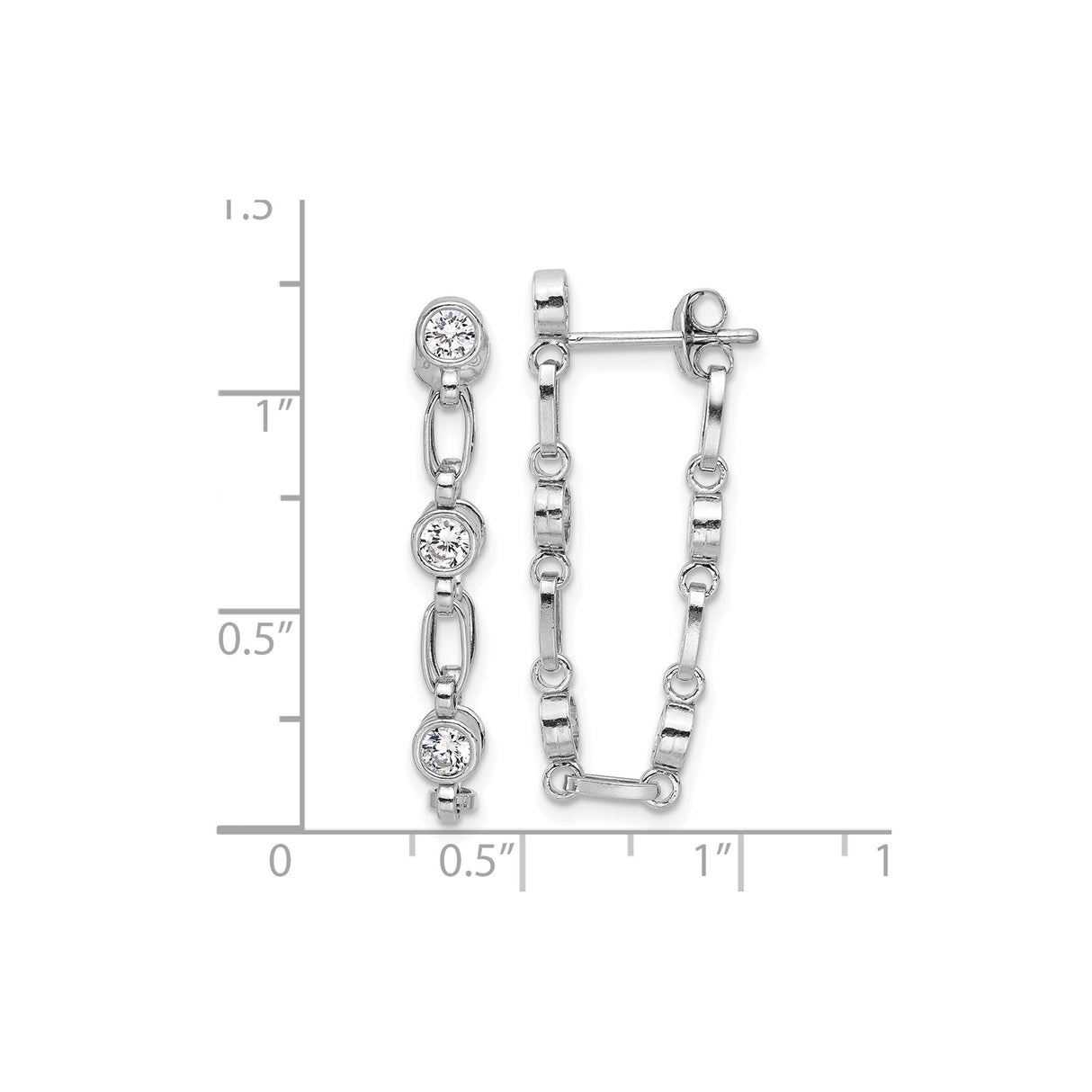 Sterling Silver Drop Earrings with Cubic Zirconia, Modern Link Chain Dangle Design for Women