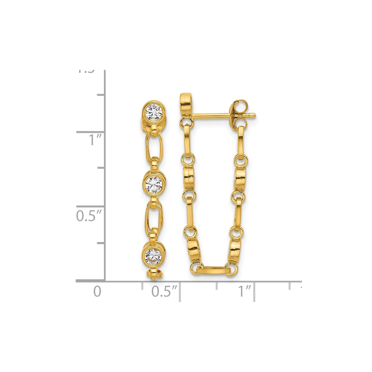 Sterling Silver Dangle Earrings with Cubic Zirconia, Rectangular Link Chain Design for Women