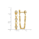 Sterling Silver Dangle Earrings with Cubic Zirconia, Rectangular Link Chain Design for Women