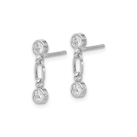 Sterling Silver Drop Dangle Earrings with Cubic Zirconia and Modern Link Chain Design