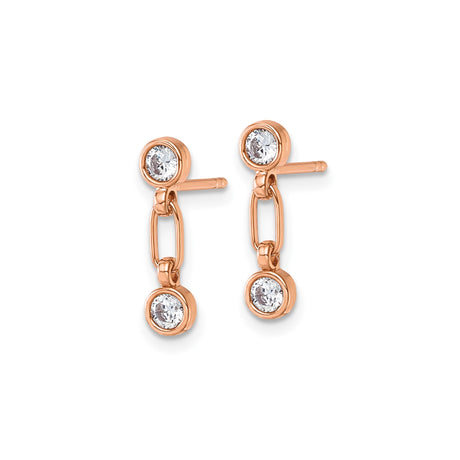 Sterling Silver Drop Chain Earrings with Cubic Zirconia, Rose Gold Plated, Minimalist Linear Design