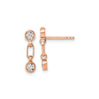 Sterling Silver Drop Chain Earrings with Cubic Zirconia, Rose Gold Plated, Minimalist Linear Design