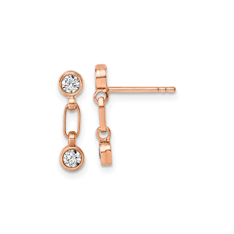 Sterling Silver Drop Chain Earrings with Cubic Zirconia, Rose Gold Plated, Minimalist Linear Design