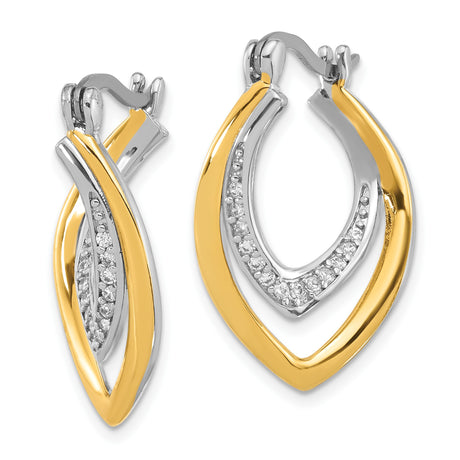 Sterling Silver Drop Earrings with Cubic Zirconia, Two-Tone Marquise Open Design for Women