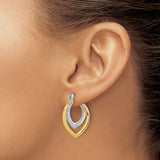 Sterling Silver Drop Earrings with Cubic Zirconia, Two-Tone Marquise Open Design for Women