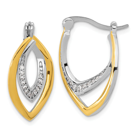 Sterling Silver Drop Earrings with Cubic Zirconia, Two-Tone Marquise Open Design for Women