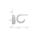 Sterling Silver Hoop Earrings with Cubic Zirconia, Twisted Rope Design, Post Backs