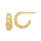 Sterling Silver Hoop Earrings with Cubic Zirconia, Gold Plated Twisted Rope Design