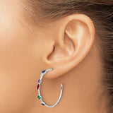 Sterling Silver Hoop Earrings with Cubic Zirconia, Multicolor Shapes, Modern Dangle Style