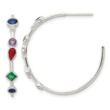 Sterling Silver Hoop Earrings with Cubic Zirconia, Multicolor Shapes, Modern Dangle Style