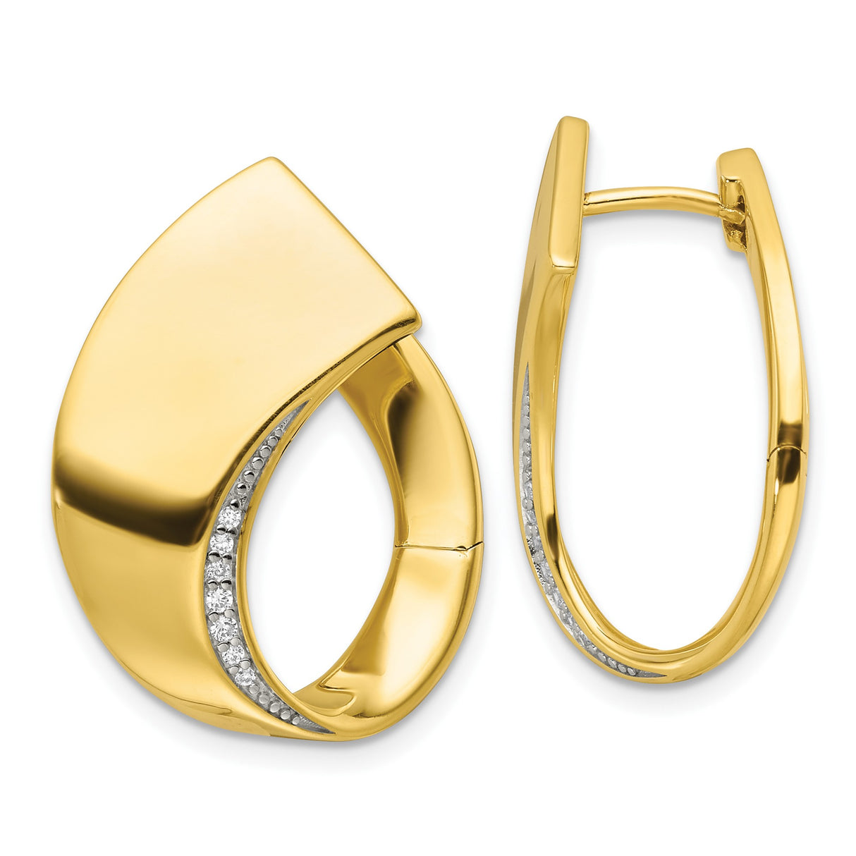 Sterling Silver Teardrop Earrings with Cubic Zirconia, Asymmetrical Hoop Design
