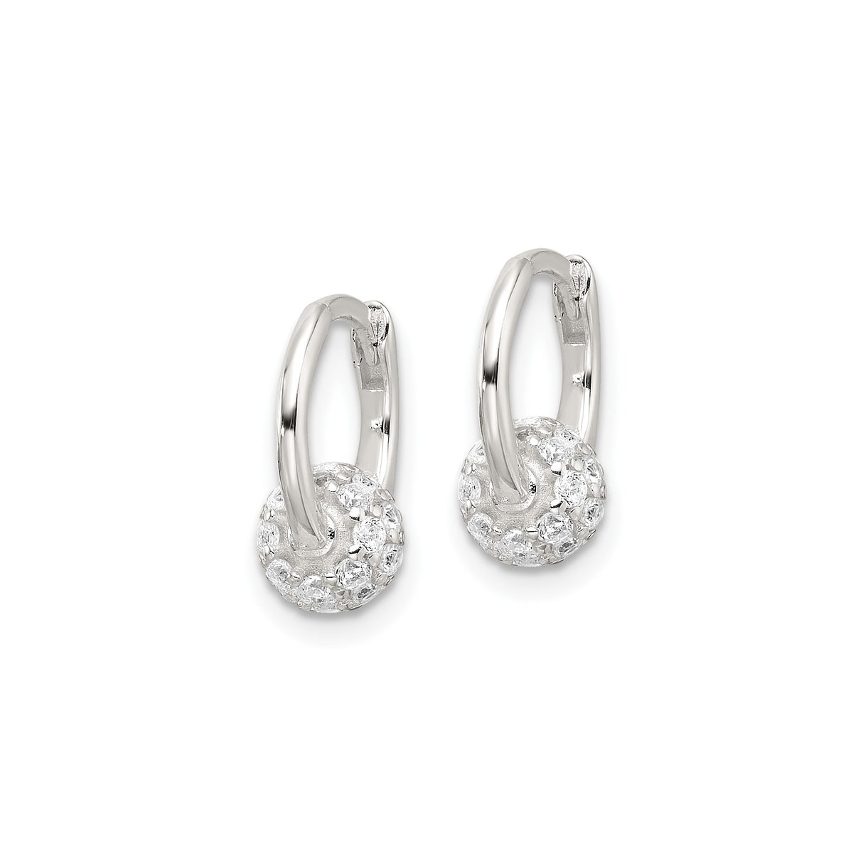 Sterling Silver Hoop Earrings with Cubic Zirconia Bead, Modern Minimalist Style for Women