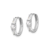 Sterling Silver Hoop Earrings with Round and Tapered Baguette Cubic Zirconia, Modern Design