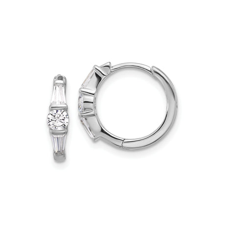 Sterling Silver Hoop Earrings with Round and Tapered Baguette Cubic Zirconia, Modern Design