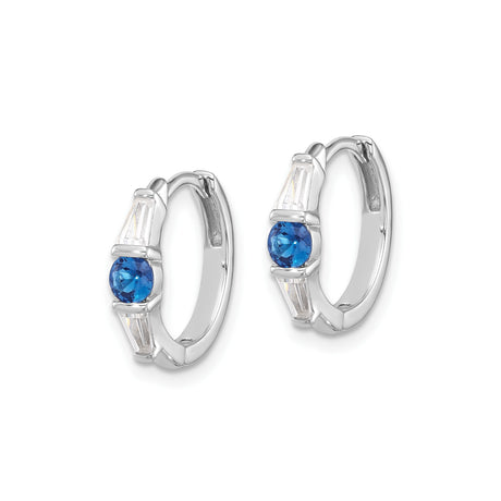 Sterling Silver Hoop Earrings with Blue Spinel and Cubic Zirconia, Modern Polished Design for Women