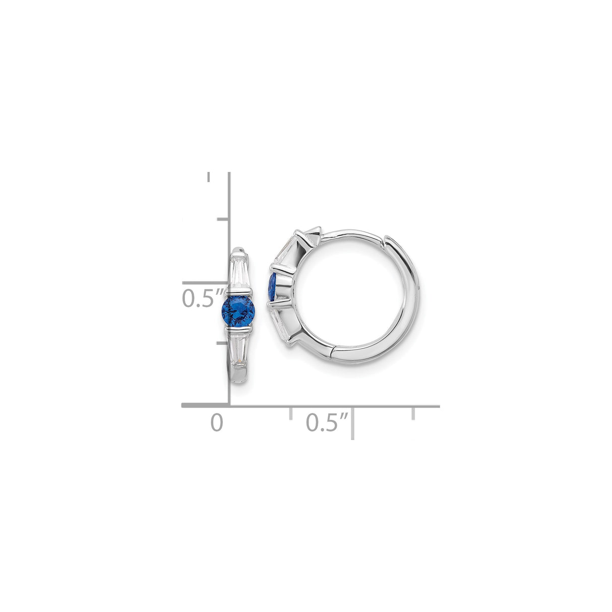 Sterling Silver Hoop Earrings with Blue Spinel and Cubic Zirconia, Modern Polished Design for Women