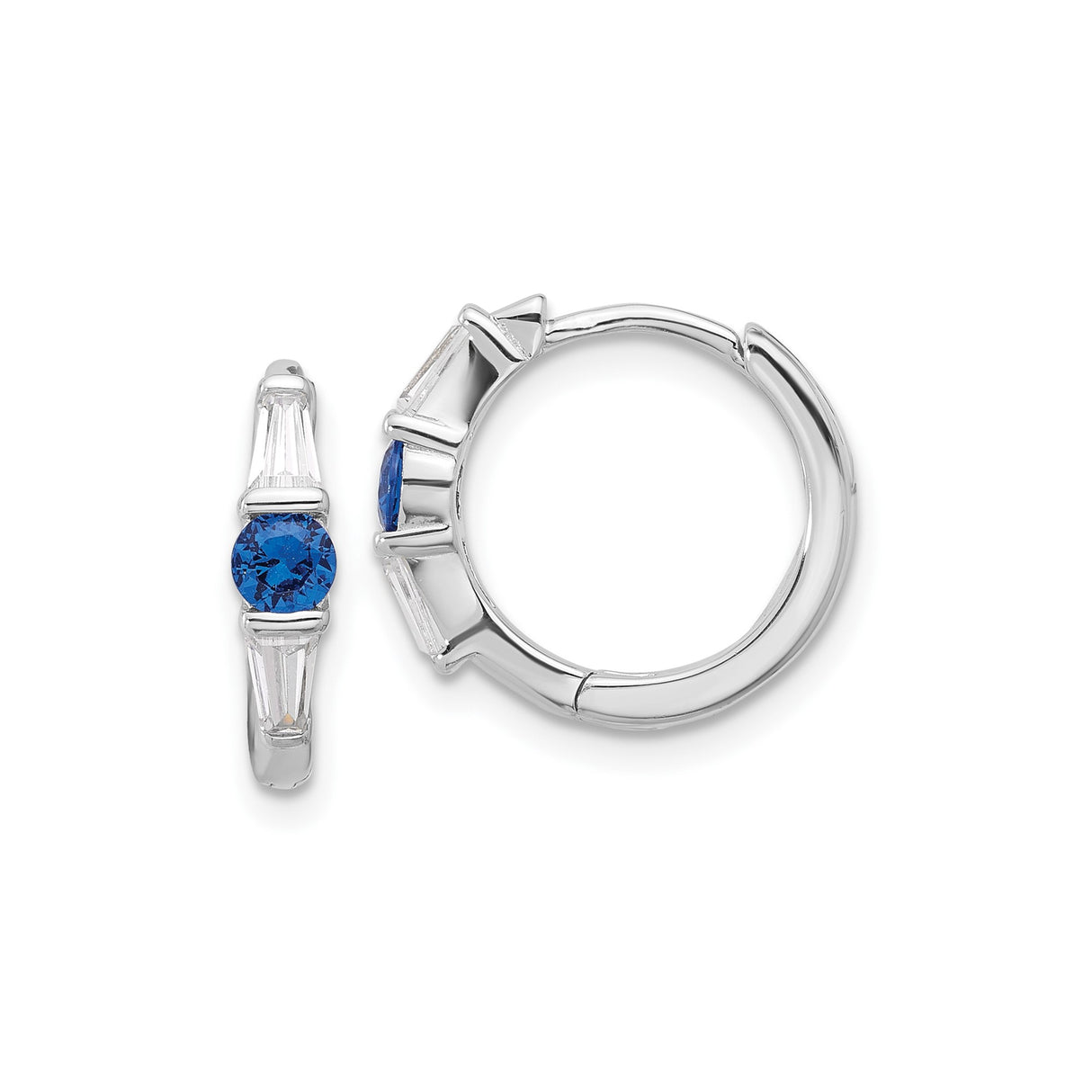 Sterling Silver Hoop Earrings with Blue Spinel and Cubic Zirconia, Modern Polished Design for Women