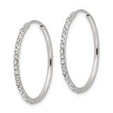 Sterling Silver Hoop Earrings with Cubic Zirconia, Medium Classic Front-Facing Sparkle Design