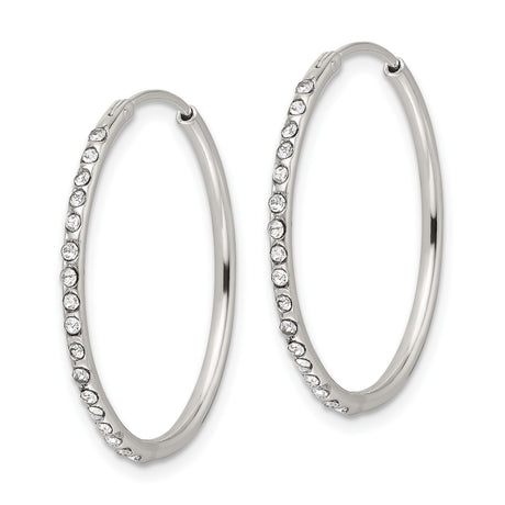 Sterling Silver Hoop Earrings with Cubic Zirconia, Medium Classic Front-Facing Sparkle Design