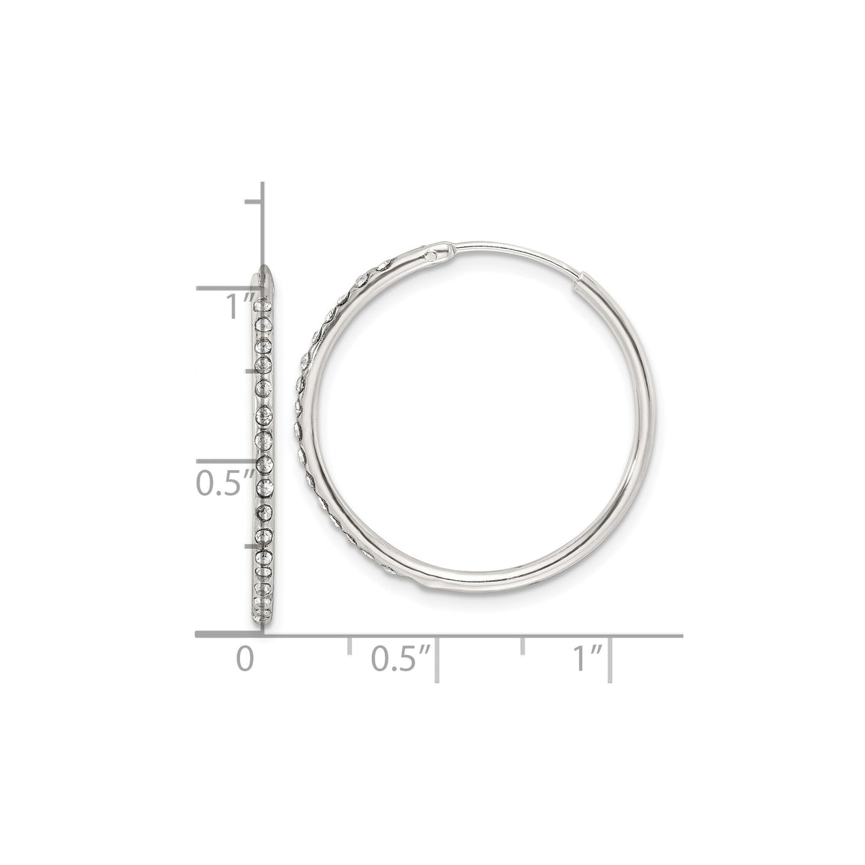 Sterling Silver Hoop Earrings with Cubic Zirconia, Medium Classic Front-Facing Sparkle Design