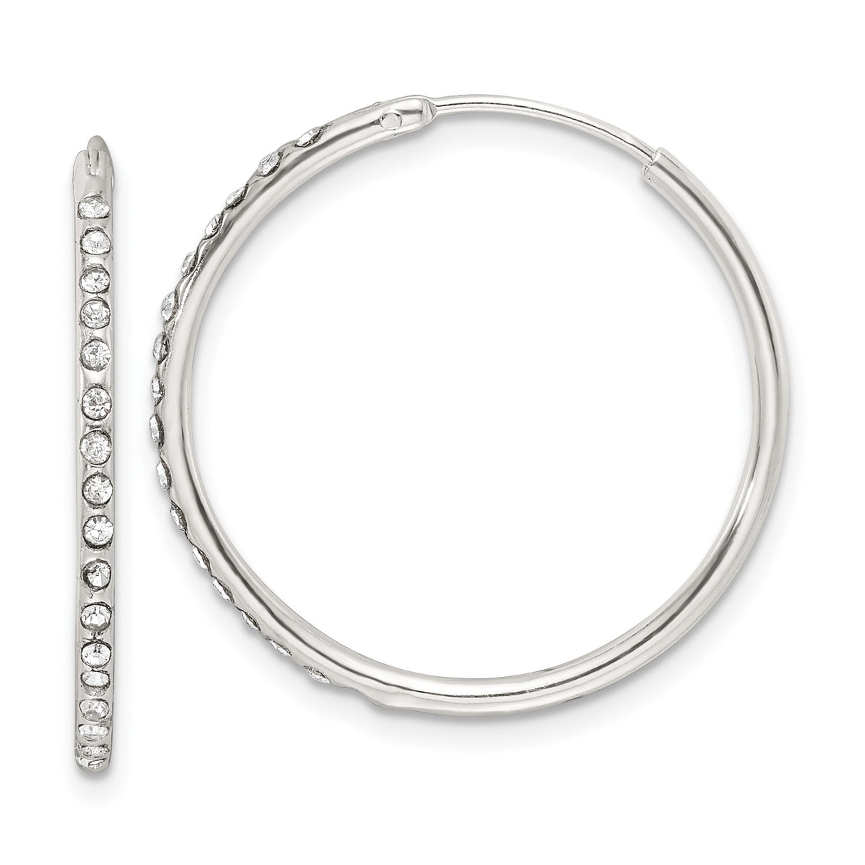 Sterling Silver Hoop Earrings with Cubic Zirconia, Medium Classic Front-Facing Sparkle Design