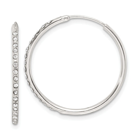 Sterling Silver Hoop Earrings with Cubic Zirconia, Medium Classic Front-Facing Sparkle Design