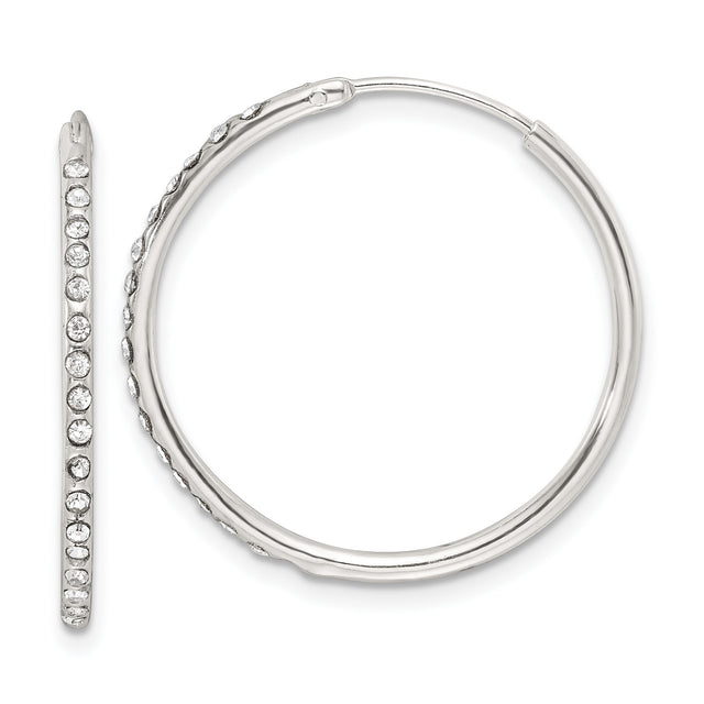 Sterling Silver Hoop Earrings with Cubic Zirconia, Medium Classic Front-Facing Sparkle Design