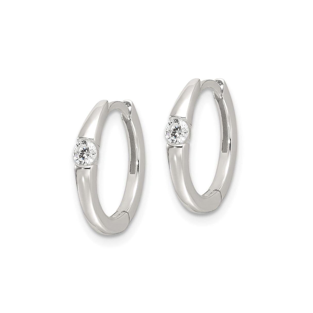Sterling Silver Hoop Earrings with Cubic Zirconia Accents, Polished Finish, Lightweight Hinged Design