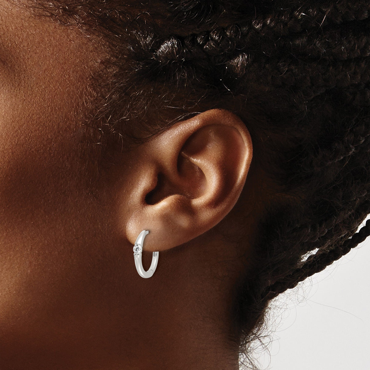 Sterling Silver Hoop Earrings with Cubic Zirconia Accents, Polished Finish, Lightweight Hinged Design