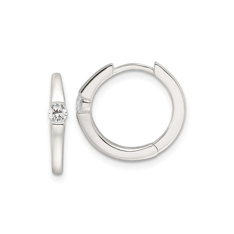 Sterling Silver Hoop Earrings with Cubic Zirconia Accents, Polished Finish, Lightweight Hinged Design