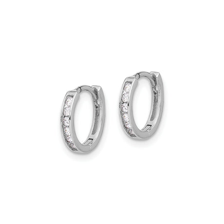 Sterling Silver Hoop Earrings with Channel Set Cubic Zirconia, Lightweight Huggie Style