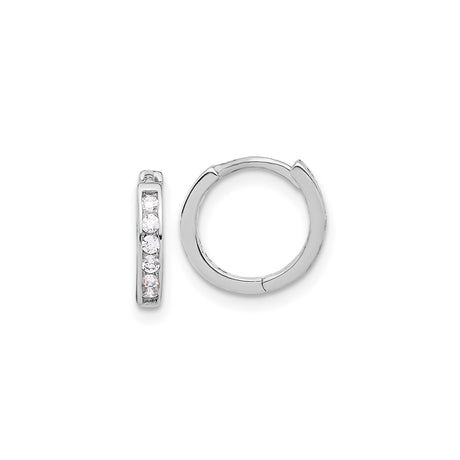 Sterling Silver Hoop Earrings with Channel Set Cubic Zirconia, Lightweight Huggie Style