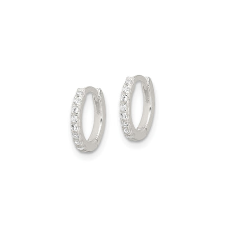 Sterling Silver Huggie Hoop Earrings with Cubic Zirconia, Polished Classic Style for Women