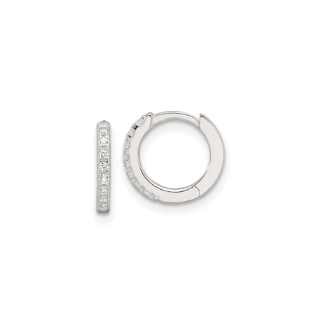 Sterling Silver Huggie Hoop Earrings with Cubic Zirconia, Polished Classic Style for Women