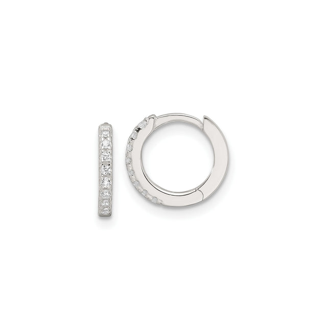 Sterling Silver Huggie Hoop Earrings with Cubic Zirconia, Polished Classic Style for Women
