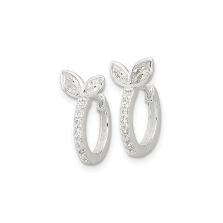 Sterling Silver Leaf Hoop Earrings with Marquise and Round Cubic Zirconia