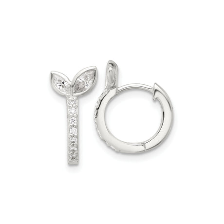 Sterling Silver Leaf Hoop Earrings with Marquise and Round Cubic Zirconia