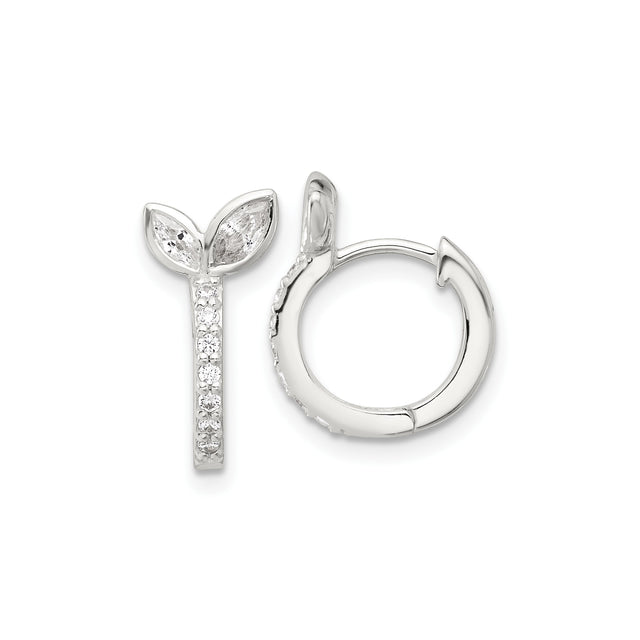 Sterling Silver Leaf Hoop Earrings with Marquise and Round Cubic Zirconia