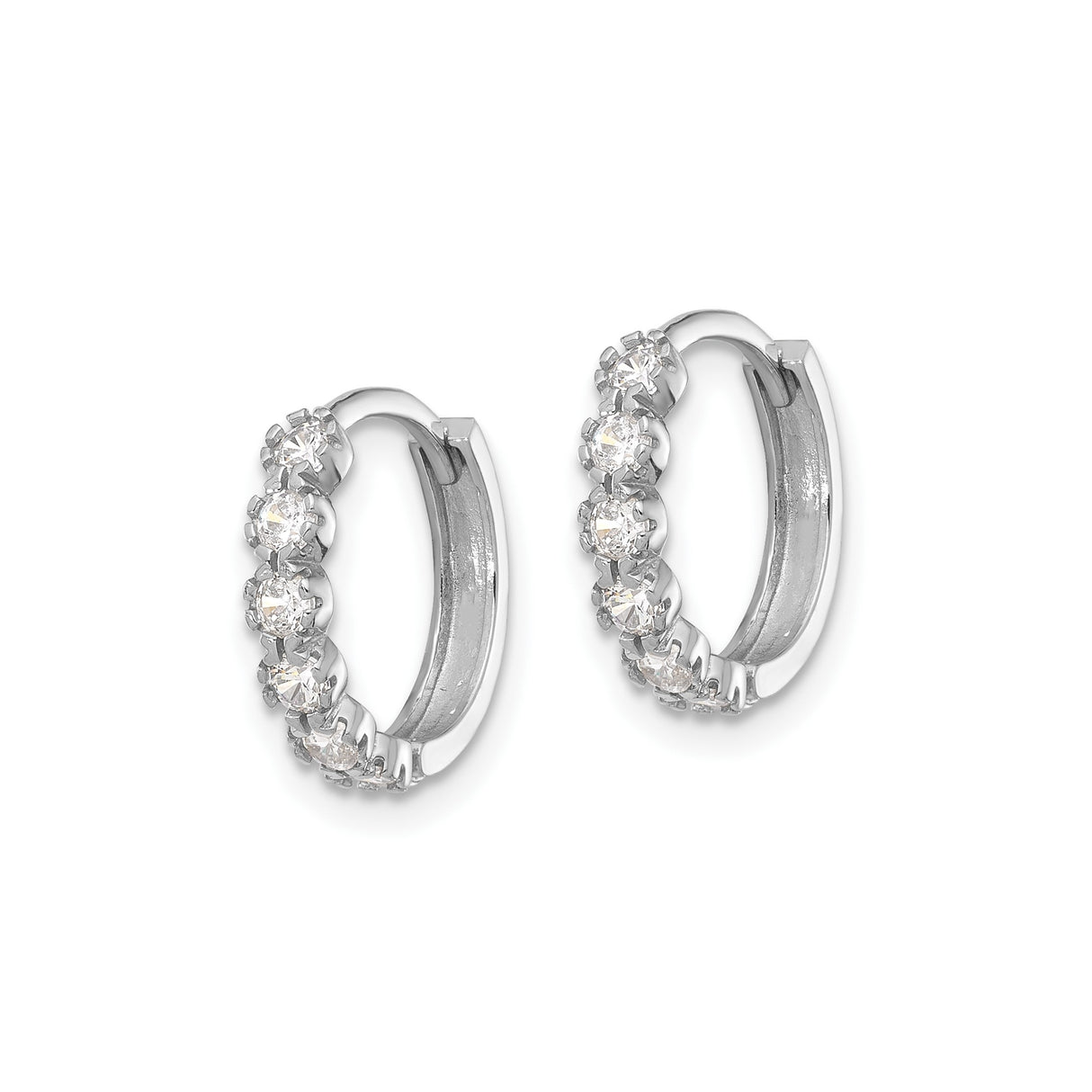 Sterling Silver Hoop Earrings with Cubic Zirconia in Shared Prong Setting, Minimalist Huggie Style