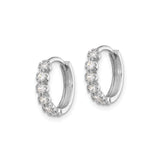 Sterling Silver Hoop Earrings with Cubic Zirconia in Shared Prong Setting, Minimalist Huggie Style