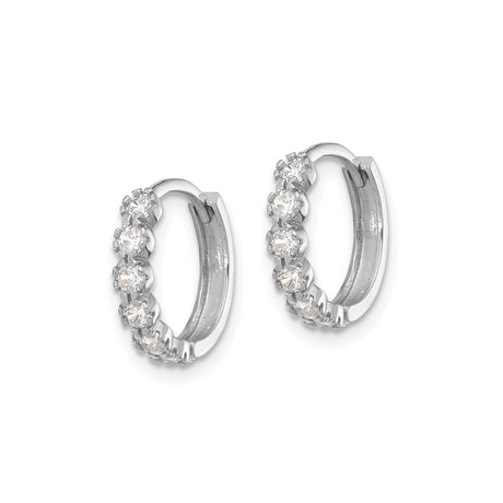 Sterling Silver Hoop Earrings with Cubic Zirconia in Shared Prong Setting, Minimalist Huggie Style