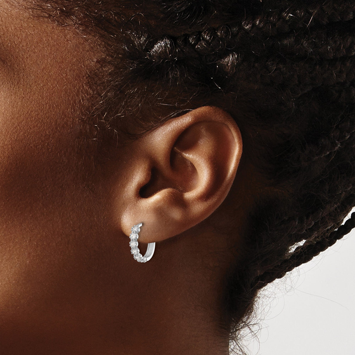 Sterling Silver Hoop Earrings with Cubic Zirconia in Shared Prong Setting, Minimalist Huggie Style