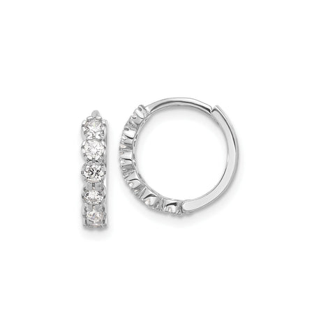 Sterling Silver Hoop Earrings with Cubic Zirconia in Shared Prong Setting, Minimalist Huggie Style