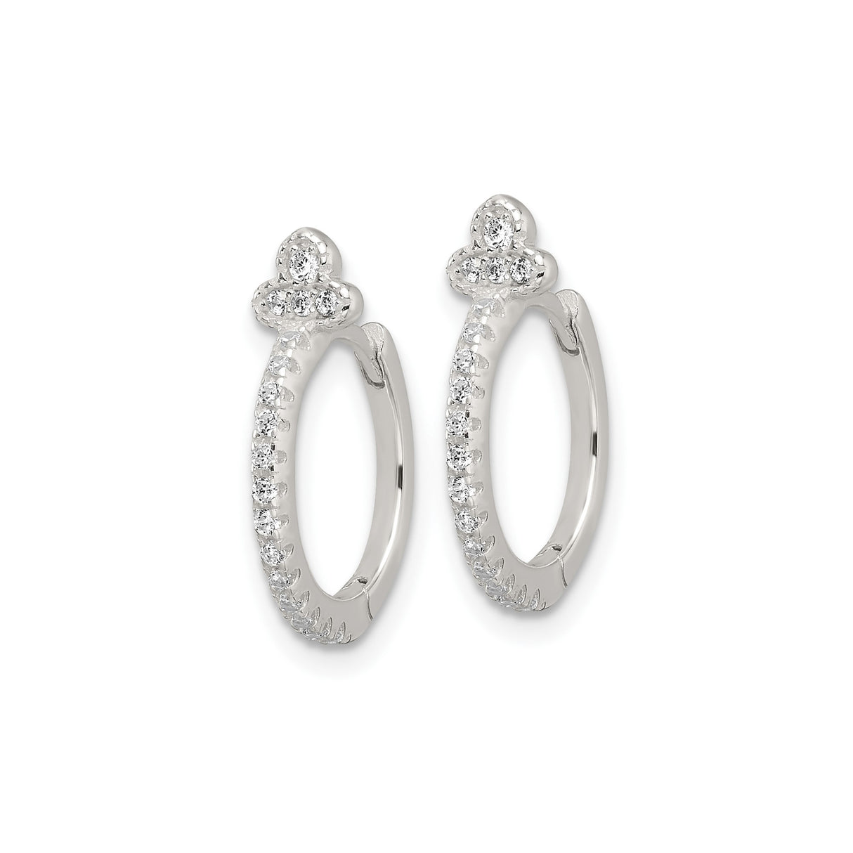 Sterling Silver Hoop Earrings with Cubic Zirconia, Fleur de Lis French Style