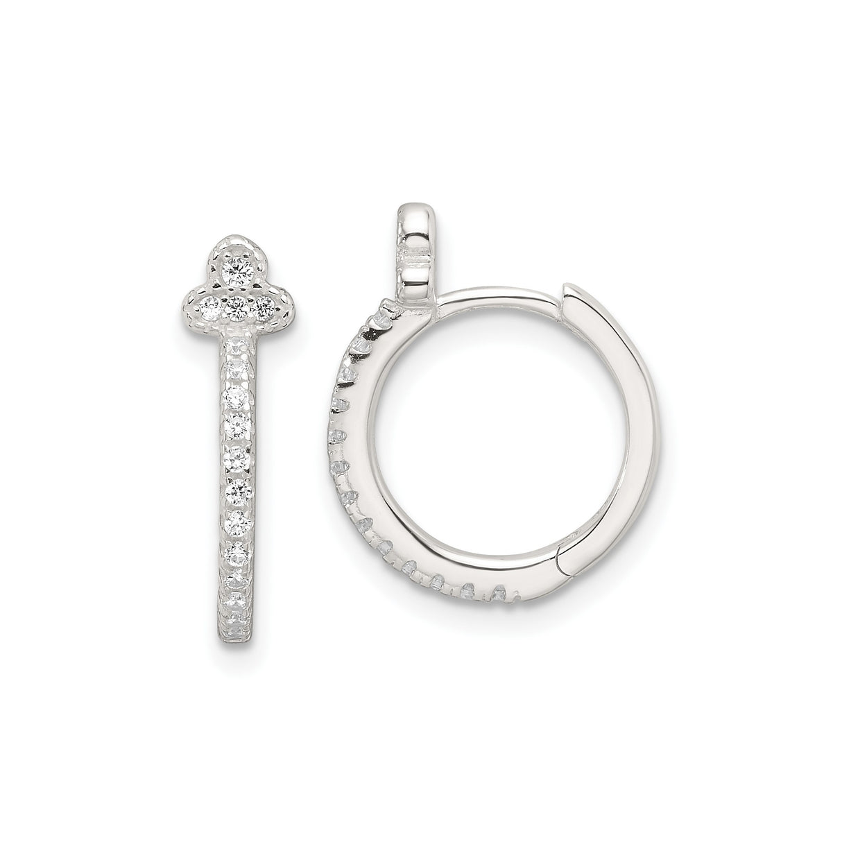 Sterling Silver Hoop Earrings with Cubic Zirconia, Fleur de Lis French Style