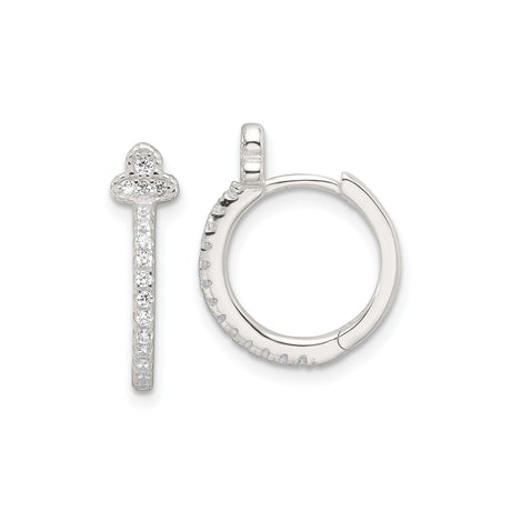 Sterling Silver Hoop Earrings with Cubic Zirconia, Fleur de Lis French Style